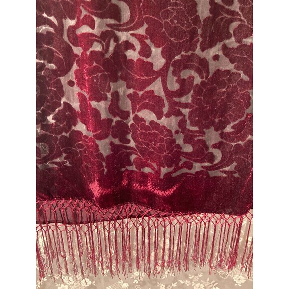 Velvet Floral Shawl Maroon Dark Red Boho Hippie Goth Dark Romance Wrap - Picture 3 of 6